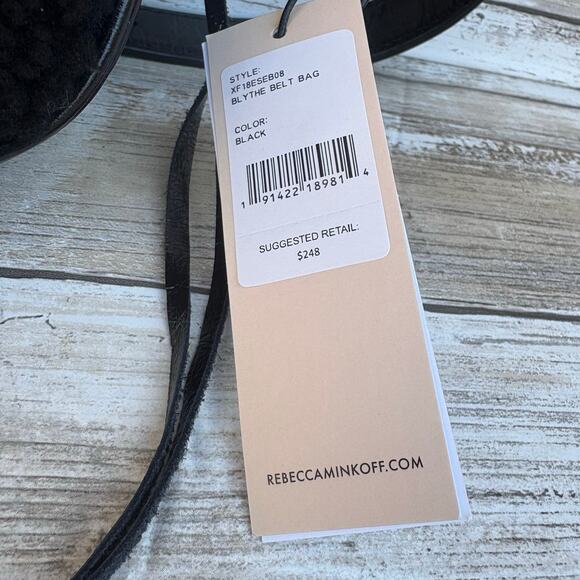 NEW Rebecca Minkoff Blythe Black Leather Shearling Belt Bag Fanny Pack Dog Clip - Picture 10 of 16